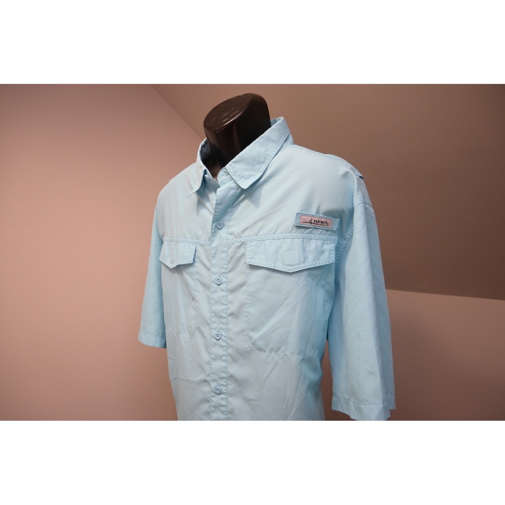 Habit Fishing Shirt Mens 2XL Light Blue Short Sleeve UPF 40+ Ripstop Excellent‎